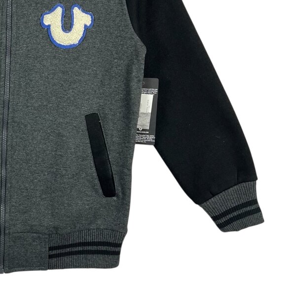 True Religion Boys Graphic Zip-Up Jacket M (10/12) Black & Gray Ribbed Trim NWT - Picture 5 of 11